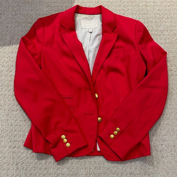 EUC JCrew size 6 red blazer - military inspired, patterned lining - Picture 1 of 8